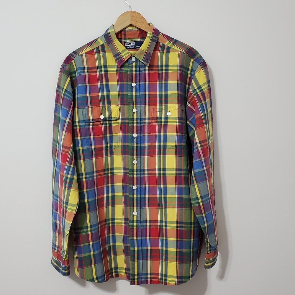 Polo by Ralph Lauren Madras Plaid Linen Silk Blend Button Down Shirt XXL - Picture 2 of 8